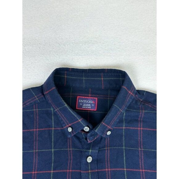Untuckit Shirt XL Blue Plaid Flannel Long Sleeve Button Front - Picture 4 of 7